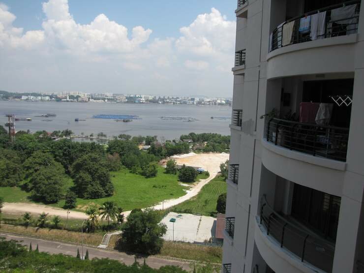 photo of the sea view from balcony at the Straits View Condo in JB